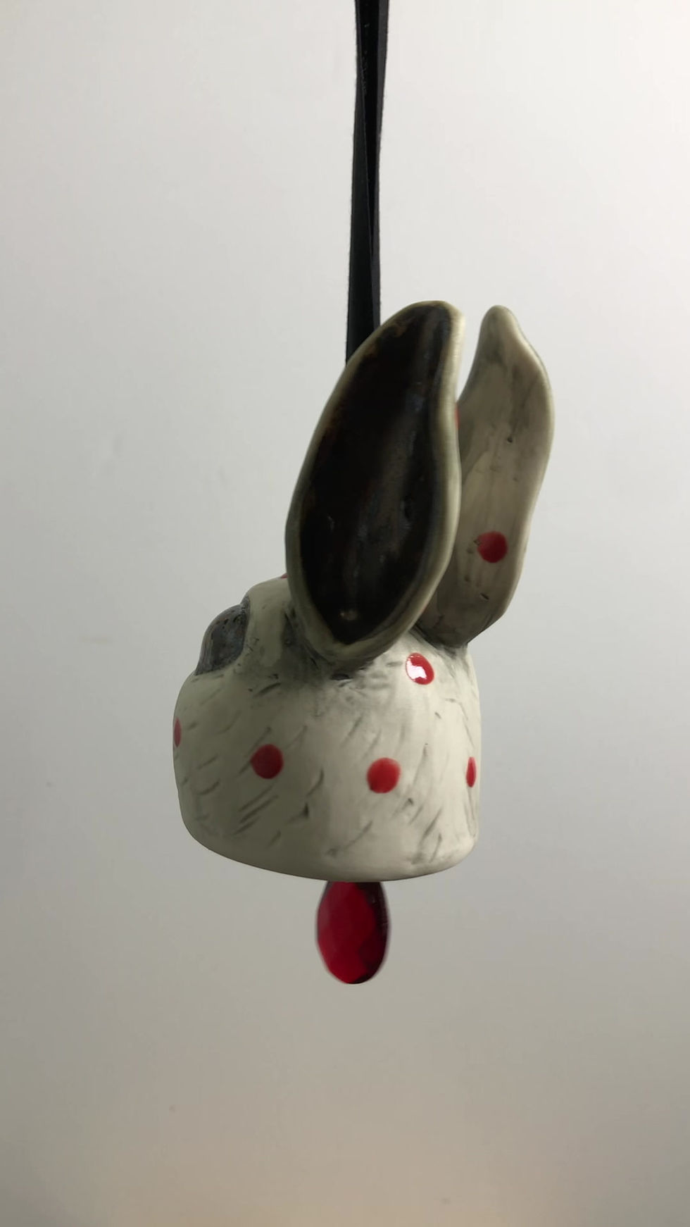 Thumbnail: Bunny Head Bell (Red Polka Dots Pink Nose)
