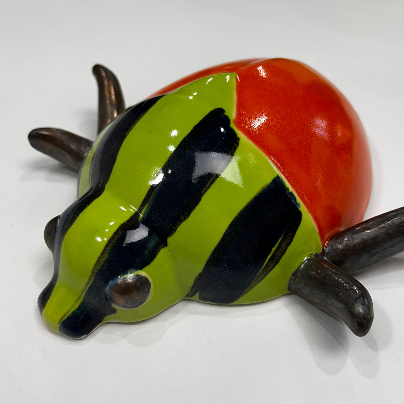 Navy Blue Stripes on Chartreuse with Bright Orange Candy Bug