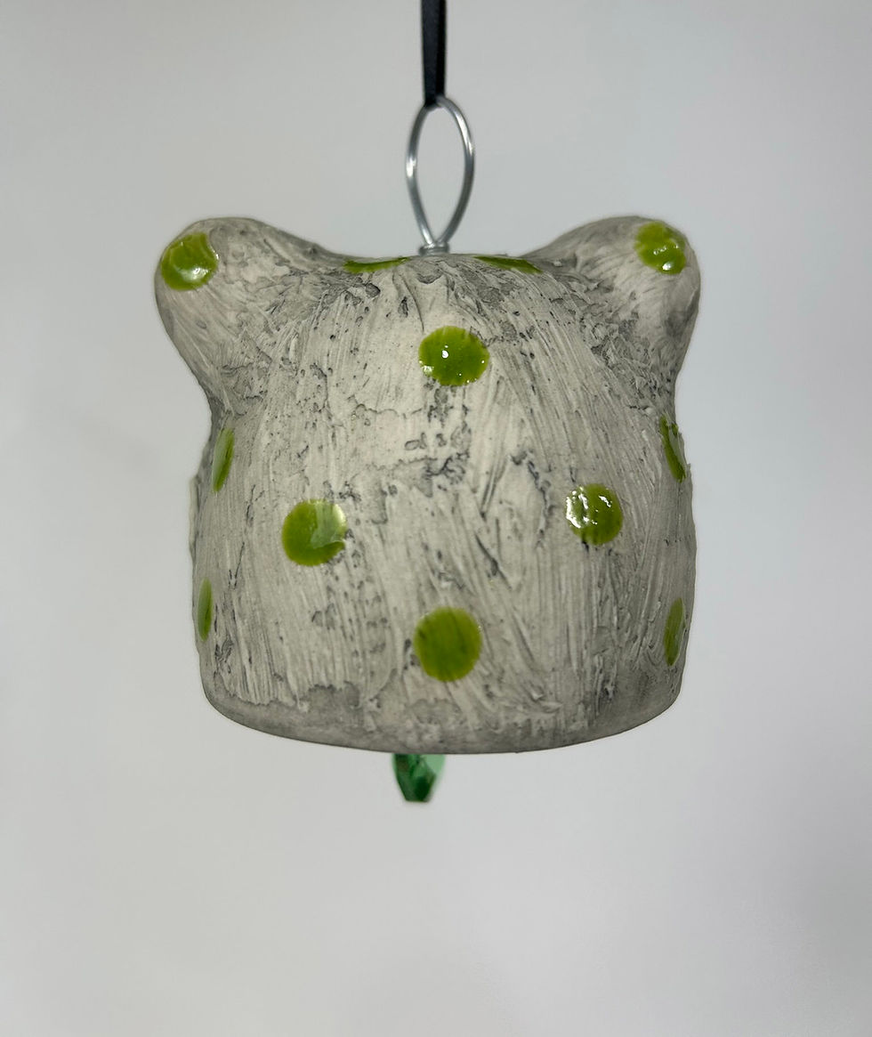Thumbnail: Bear Head Bell (Chartreuse Dots and Mint Green Clapper)