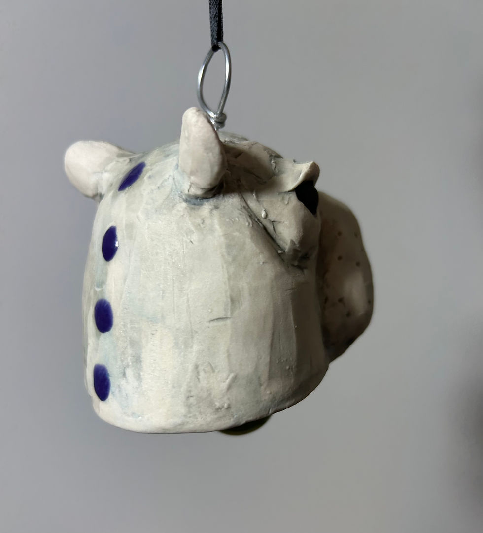 Thumbnail: Hippo Head Bell (Gray/Baby Blue with Chartreuse Clapper)