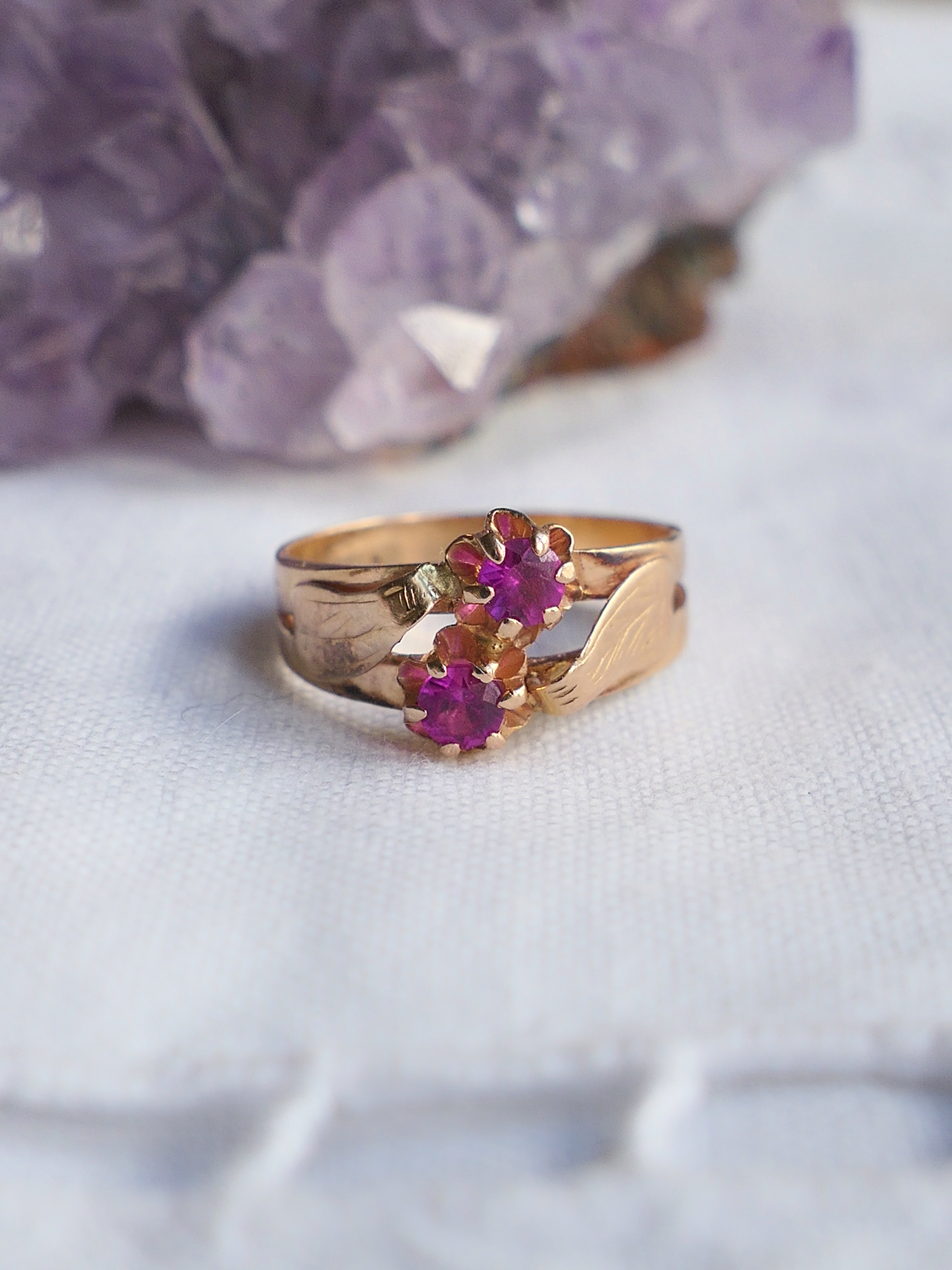 Antique Raspberry Colour Ruby "Toi et Moi" Rose Gold Pinky Ring