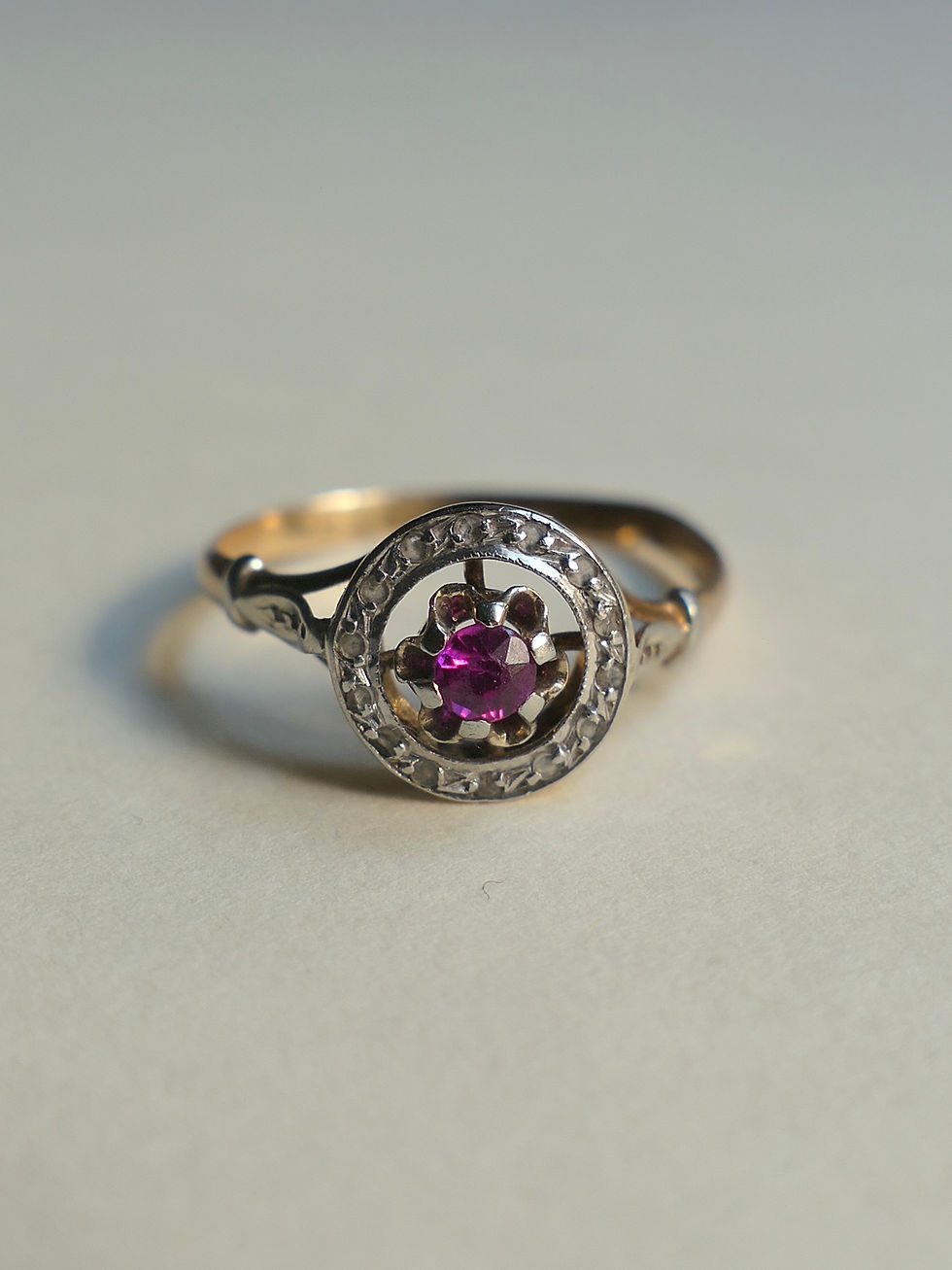 Thumbnail: Early 20th Century Circular Cluster Ring set with Synthetic Ruby