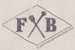 French Maker's Mark
NAME: François Brandebourg INITIALS: F B SYMBOL: Crossed cane and riding crop DATES: 1881 - 1884 SPECIALITY: Jeweller PLACE : 40 rue de Montmorency, Paris, France
