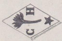Poinçon de maître orfèvre joaillier, poinçon de fabricant, poinçon d’atelier, poinçon losangique. NOM: Ferdinand Everaerts INITIALES: E F SYMBOLE: Chat DATES: 1930 - PROFESSION: Bijoutier ADRESSE: 205 rue de Paris, Ivry-sur-Seine, France