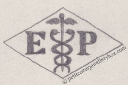 French Maker's Mark
NAME: Ernest Prud’homme INITIALS: E P SYMBOL: Caduceus DATES: 1891 - 1928 SPECIALITY: Jeweller PLACE: 98 rue Vieille-du-Temple, Paris, France