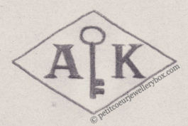 French Maker's Mark
NAME: 		Alfred Klecki INITIALS: A K SYMBOL: Key		DATES: 1933 -  SPECIALITY: Jeweller PLACE: 80 rue Haxo, Paris, France