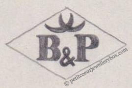 French Maker's Mark
NAME: Bennet & Pirra INITIALS: B & P SYMBOL: 2 crescents DATES: 1920 - 1922 SPECIALITY: Jeweller PLACE: 72 rue du Château d'Eau, Paris, France