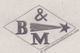 Poinçon de maître orfèvre joaillier, poinçon de fabricant, poinçon d’atelier, poinçon losangique. NOM: Beguet & Matheret INITIALES: B & M SYMBOLE: Étoile filante DATES: 1897 - 1903 PROFESSION: Bijoutier ADRESSE: 9 rue Française, Paris, France