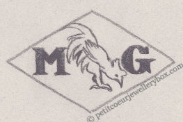 French Maker's Mark
NAME: Marius Grivolet INITIALS: M G SYMBOL: Rooster DATES: 1941 - SPECIALITY: Jeweller PLACE: 6 rue du roi doré, Paris, France