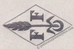 Poinçon de maître orfèvre joaillier, poinçon de fabricant, poinçon d’atelier, poinçon losangique. NOM: Ferdinand Everaerts INITIALES: E F SYMBOLE: Chat DATES: 1930 - PROFESSION: Bijoutier ADRESSE: 205 rue de Paris, Ivry-sur-Seine, France