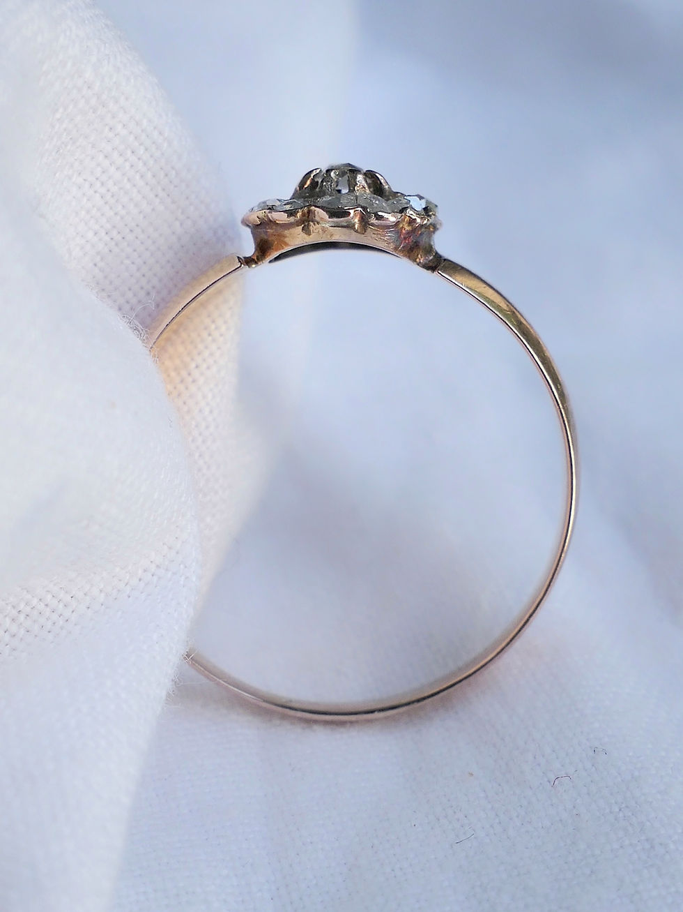 Thumbnail: Antique Rose Cut Diamond Flower Cluster Ring in Rose Gold