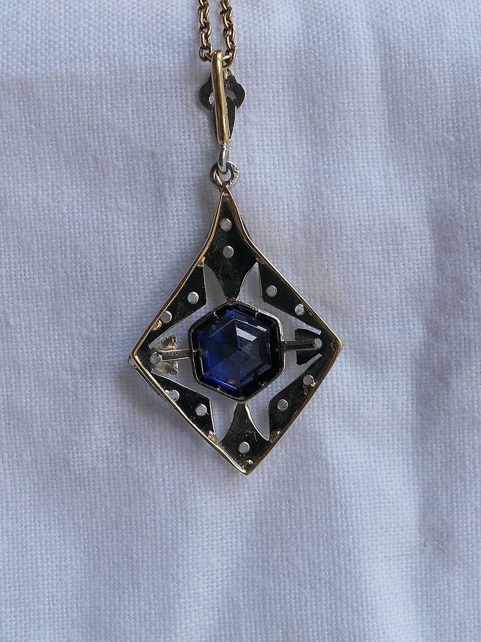 Thumbnail: French Art Deco Geometric Pendant set with Bold Hexagonal Cut Synthetic Sapphire
