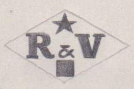 French Maker's Mark
NAME: Risler & Vachette INITIALS: R & V SYMBOL: Star and square DATES: 1920 - 1921 SPECIALITY: Silversmith PLACE: 16 rue du Faubourg Saint-Honoré, Paris, France