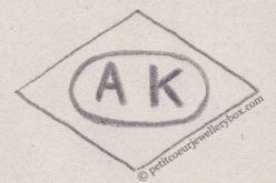 French Maker's Mark
NAME: 		Adolphe Kegresse	INITIALS: A K 	SYMBOL: Oval				DATES: 1948 -	SPECIALITY: Jeweller	PLACE: 3 rue Procession, Chatou, France