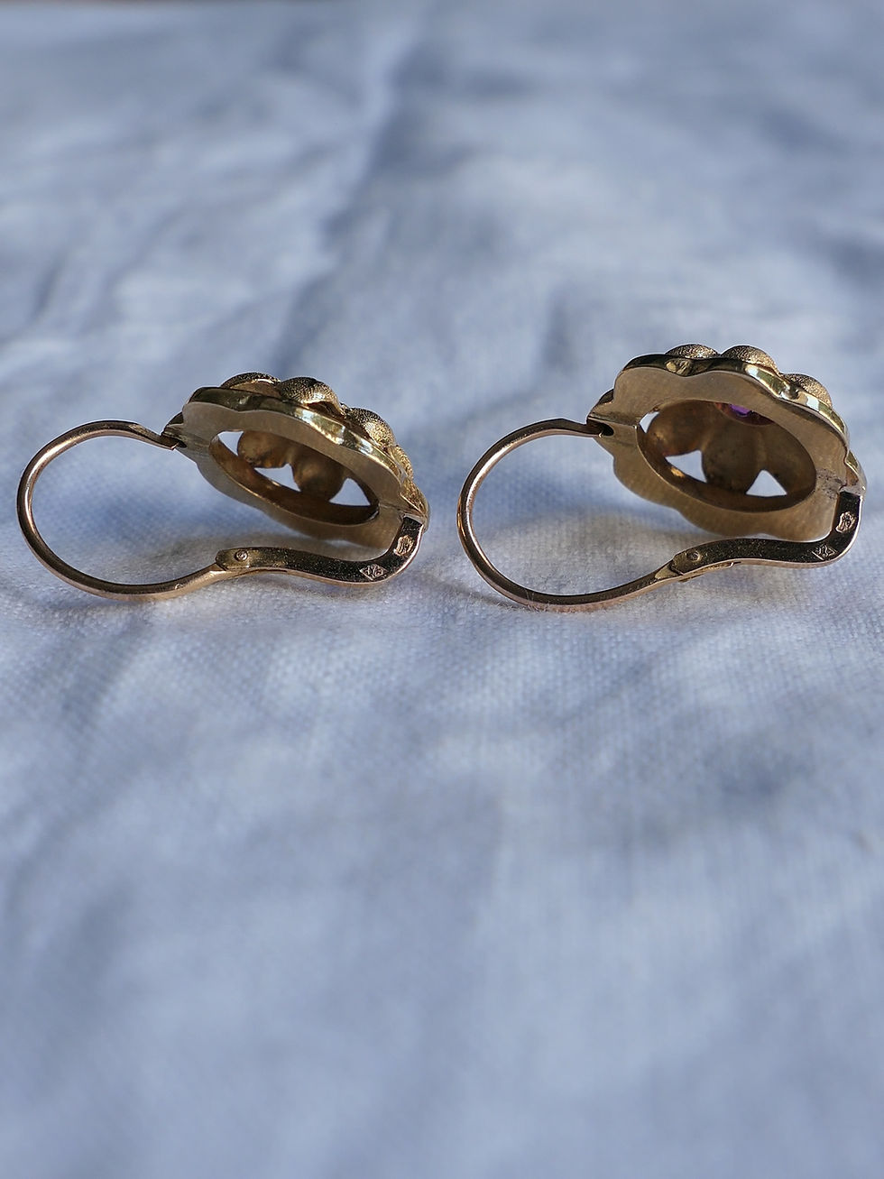 Thumbnail: Antique French "Repousées" Floral Statement "Dormeuses" Earrings