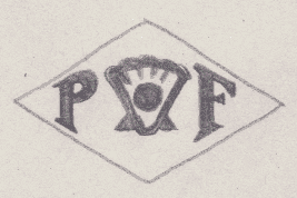 French Maker's Mark
NAME: Pallazzi Frères INITIALS: P F SYMBOL: Pearl in a shell DATES: 1928 - SPECIALITY: Jeweller PLACE: 11 rue Debelleyme, Paris, France