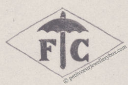 French Maker's Mark
NAME: Frédéric Cardot INITIALS: F C SYMBOL: Umbrella DATES: 1915 - SPECIALITY: Jeweller PLACE : 14 Impasse des Partants, Paris, France
