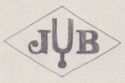 French Maker's Mark
NAME: Joseph Buisson INITIALS: J B SYMBOL: Tuning fork DATES: 1914 - SPECIALITY: Jeweller PLACE: 63 rue du Commerce, Paris, France
