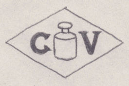 French Maker's Mark
NAME: Charles Vincent INITIALS: C V SYMBOL: Weight DATES: 1889 - 1922 SPECIALITY: Jeweller PLACE: 47 rue des Blancs-Manteaux, Paris, France