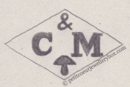 French Maker's Mark
NAME: Charles Milliarz INITIALS: C M SYMBOL: Anchor DATES: 1899 - SPECIALITY: Silversmith PLACE: 11 rue des Petits-Champs, Paris, France