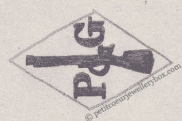 French Maker's Mark
NAME: Paul Guillon INITIALS: P G SYMBOL: Rifle DATES: 1899 - 1924 SPECIALITY: Jeweller PLACE: 24 rue Michel-le-Comte, Paris, France