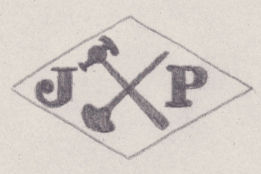 French Maker's Mark
NAME: Jean Perrin INITIALS: J P SYMBOL: Crossed chisel and hammer DATES: 1899 - 1900 SPECIALITY: Jeweller PLACE: 30 rue Lamartine, Paris, France