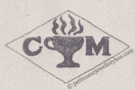 French Maker's Mark
NAME: M. Choquart INITIALS: C M SYMBOL: Steaming cup DATES: 1934 - SPECIALITY: Jeweller PLACE: 53 rue Meslay, Paris, France