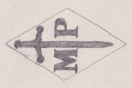 French Maker's Mark
NAME: Marilis Parturier INITIALS: M P SYMBOL: Sword DATES: 1898- SPECIALITY: Jeweller PLACE: 88 rue Vieille-du-Temple, Paris, France