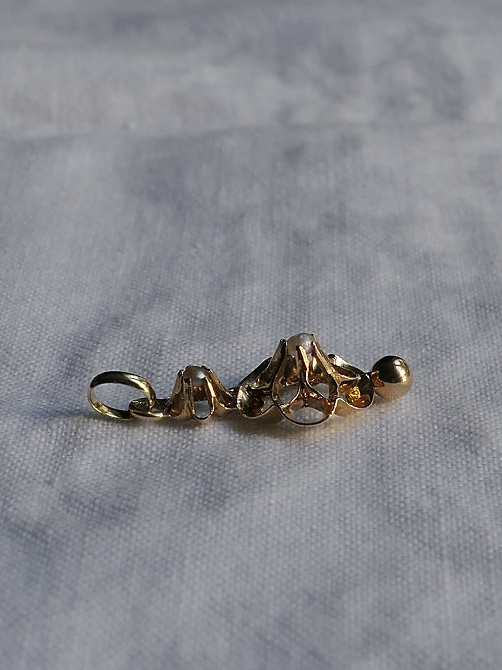 Thumbnail: Antique French Double Pearl Drop Pendant with Buttercup Style Setting