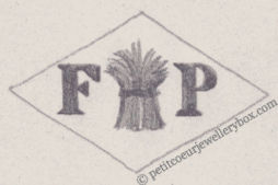 French Maker's Mark
NAME: Félix Poincelet INITIALS: F P SYMBOL: Sheaf DATES: 1880 - SPECIALITY: Jeweller PLACE: 75 rue des Gravilliers, Paris, France