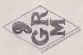 Poinçon de maître orfèvre joaillier, poinçon de fabricant, poinçon d’atelier, poinçon losangique. NOM: Gustave Rennesson INITIALES: G R SYMBOLE: Grappe de raisin DATES: 1947 - PROFESSION: Orfèvre ADRESSE: 27 rue des Petits Champs, Paris, France