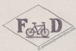 French Maker's Mark
NAME: François Dell Osa INITIALS: F D SYMBOL: Bicycle DATES: 1932 - SPECIALITY: Jeweller PLACE : 90 rue d'Enghien, Paris, France
