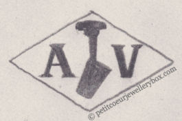 French Maker's Mark
NAME: Armand Verrières INITIALS: A V SYMBOL: Corkscrew in a cork DATES: 1917 - SPECIALITY: Goldsmith PLACE: 32 rue de Montmorency, Paris, France