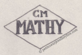 French Maker's Mark
NAME: Charles Mathy INITIALS: CM MATHY SYMBOL: DATES: 1899 - 1931 SPECIALITY: Jeweller PLACE: 61 rue de Richelieu, Paris, France