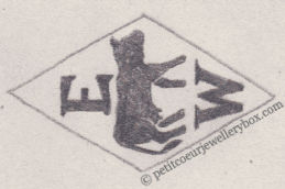 French Maker's Mark
NAME: E. Wichner INITIALS: E W SYMBOL: Cow DATES: 1929 - SPECIALITY: Jeweller PLACE : Paris, France