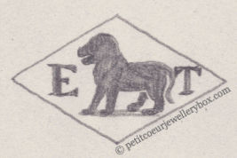 French Maker's Mark
NAME: Eugène Thomas INITIALS: E T SYMBOL: Lion DATES: 1923 - SPECIALITY: Jeweller PLACE: 56 rue de Turbigo, Paris, France