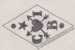 Poinçon de maître orfèvre joaillier, poinçon de fabricant, poinçon d’atelier, poinçon losangique. NOM: Ferdinand Everaerts INITIALES: E F SYMBOLE: Chat DATES: 1930 - PROFESSION: Bijoutier ADRESSE: 205 rue de Paris, Ivry-sur-Seine, France