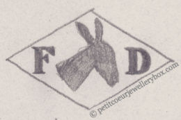 French Maker's Mark
NAME: Francis Dupont INITIALS: F D SYMBOL: Donkey’s head DATES: 1952 - SPECIALITY: Jeweller PLACE : 7 rue de Rosamel, Etaples-sur-Mer, France