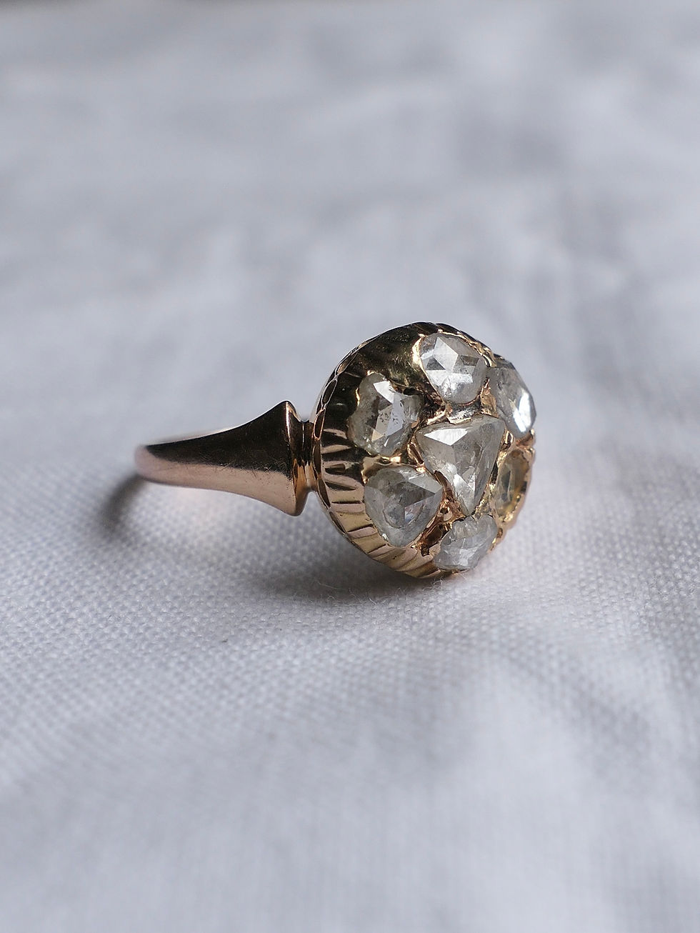 Thumbnail: French Antique Rose Cut Diamond Cluster Ring with Pinched Setting