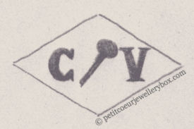 French Maker's Mark
NAME: Charlotte Venturini INITIALS: C V SYMBOL: Chisel DATES: 1953 - SPECIALITY: Jeweller PLACE: 80 Boulevard Diderot, Paris, France