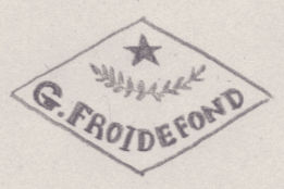 French Maker's Mark
NAME: Gaston Froidefond INITIALS: G. FROIDEFOND SYMBOL: Star DATES: 1881 - SPECIALITY: Jeweller PLACE: 14 rue de Montmorency, Paris, France