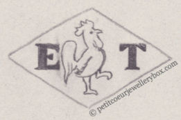French Maker's Mark
NAME: Edmond Tabatchnik INITIALS: E T SYMBOL: Rooster DATES: 1906 - SPECIALITY: Jeweller PLACE: 32 rue Rodier, Paris, France
