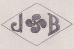 French Maker's Mark
NAME: Jean Berges INITIALS: J B SYMBOL: Basque cross DATES: 1948 - SPECIALITY: Jeweller PLACE: 31 rue Descartes, Paris, France