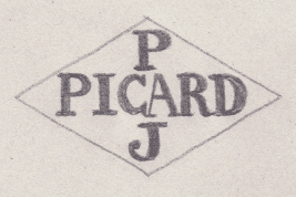 French Maker's Mark
NAME: Paul Picard INITIALS: P J SYMBOL: PICARD DATES: 1888 - SPECIALITY: Jeweller PLACE: 28 rue Debelleyme, Paris, France