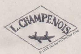 NAME: Léon Champenois INITIALS: L. CHAMPENOIS SYMBOL: 2 men on a boat DATES: 1894 - 1895 SPECIALITY: Silversmith PLACE: 140 rue du Temple, Paris, France