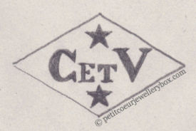 French Maker's Mark
NAME: Col & Vandroogenbruck INITIALS: C et V SYMBOL: 2 stars DATES: 1876 - 1891 SPECIALITY: Jeweller PLACE: 9 bis rue des Vieilles-Haudriettes, Paris, France