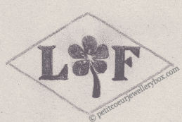 French Maker's Mark
NAME: Léonie Forst INITIALS: L F SYMBOL: Forget-me-not DATES: 1904 - SPECIALITY: Jeweller PLACE: 25 rue de l'Arcade, Paris, France