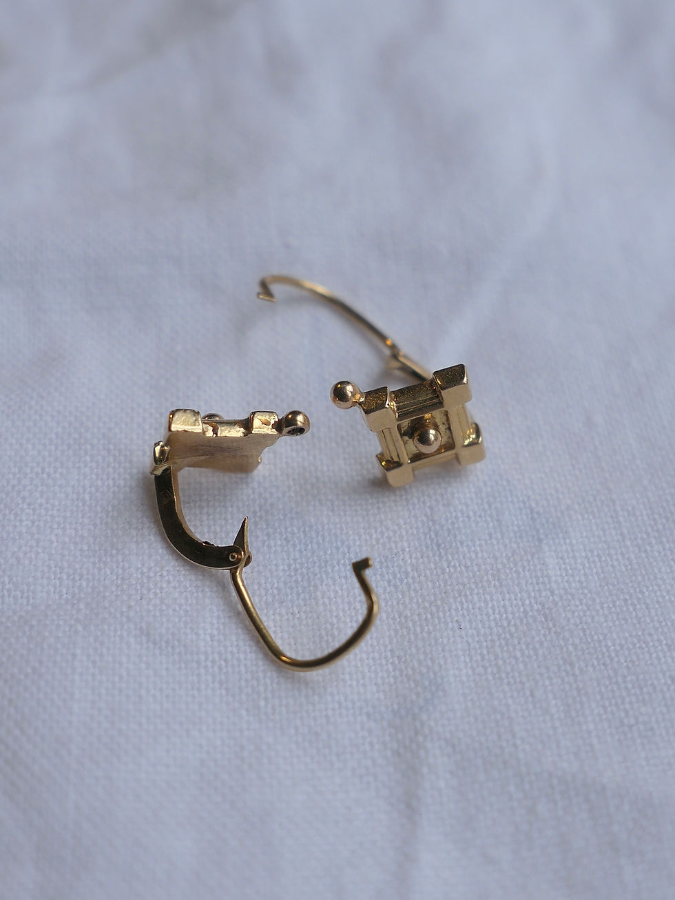 Miniature : Antique French Geometric "Dormeuses" Earrings with Bead Detail