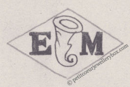 French Maker's Mark
NAME: Eugène Masson INITIALS: E M SYMBOL: Horn of plenty DATES: 1917 - SPECIALITY: Jeweller PLACE: 5 place de la République, Paris, France