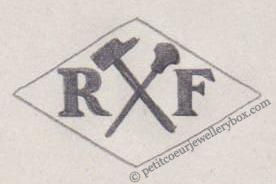 French Maker's Mark
NAME: René Foy INITIALS: R F SYMBOL: Crossed chisel and hammer DATES: 1897 - SPECIALITY: Jeweller PLACE: 60 boulevard de Clichy, Paris, France